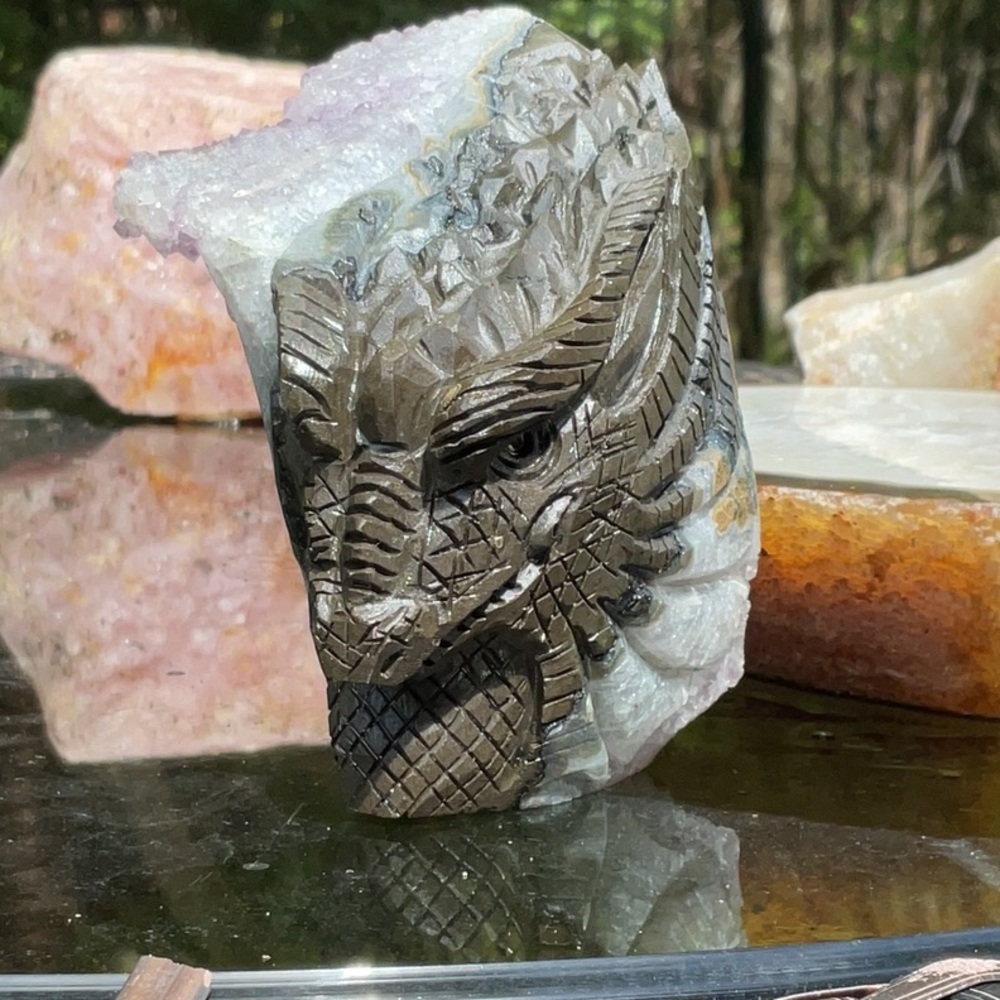 Amethyst Cluster Dragon Carved Stone Sculpture